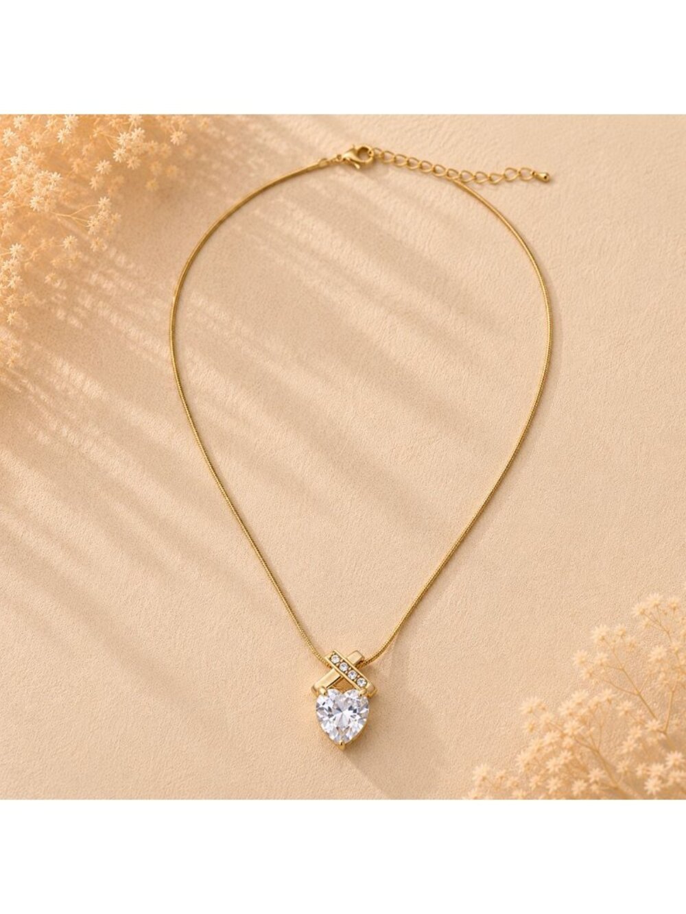 Vintage Swarovski Crystal Infinity Heart Necklace 14K Gold‎ Overlay 6CTW